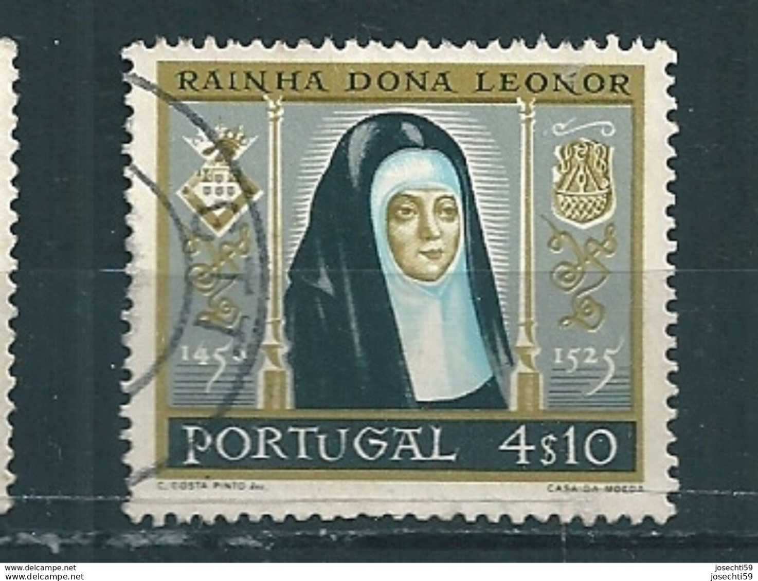 N°856 5e Centenaire Naissance Reine Dona Leonor  Timbre Portugal (1958) Oblitéré - Usado