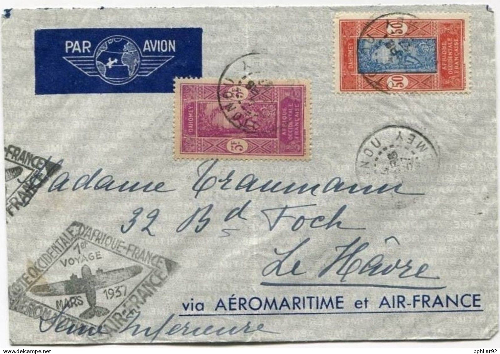 !!! 1ER VOYAGE AEROMARITIME COTE OCC D'AFRIQUE - LETTRE DE COTONOU POUR LA FRANCE - Briefe U. Dokumente