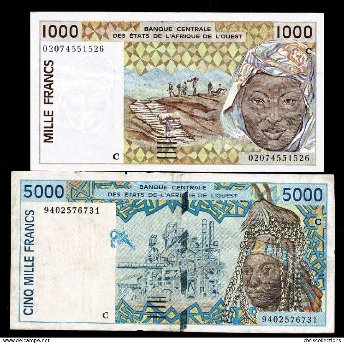 AFRIQUE DE L'OUEST - Lot De 2 Billets - 1000 F Et 5000 F - États D'Afrique De L'Ouest