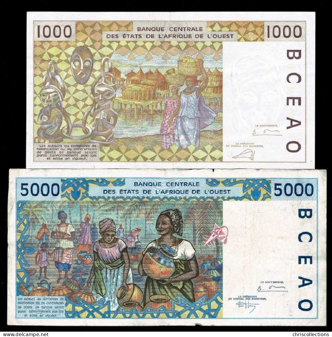 AFRIQUE DE L'OUEST - Lot De 2 Billets - 1000 F Et 5000 F - États D'Afrique De L'Ouest