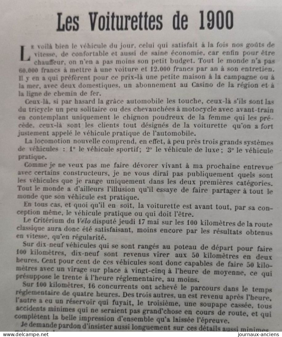 LES VOITURETTES DE 1900 - VOITURETTE CLÉMENT PNEUS DUNLOP - VOITURINE COUTTEREAU PNEUS MICHELIN - Automobile - F1