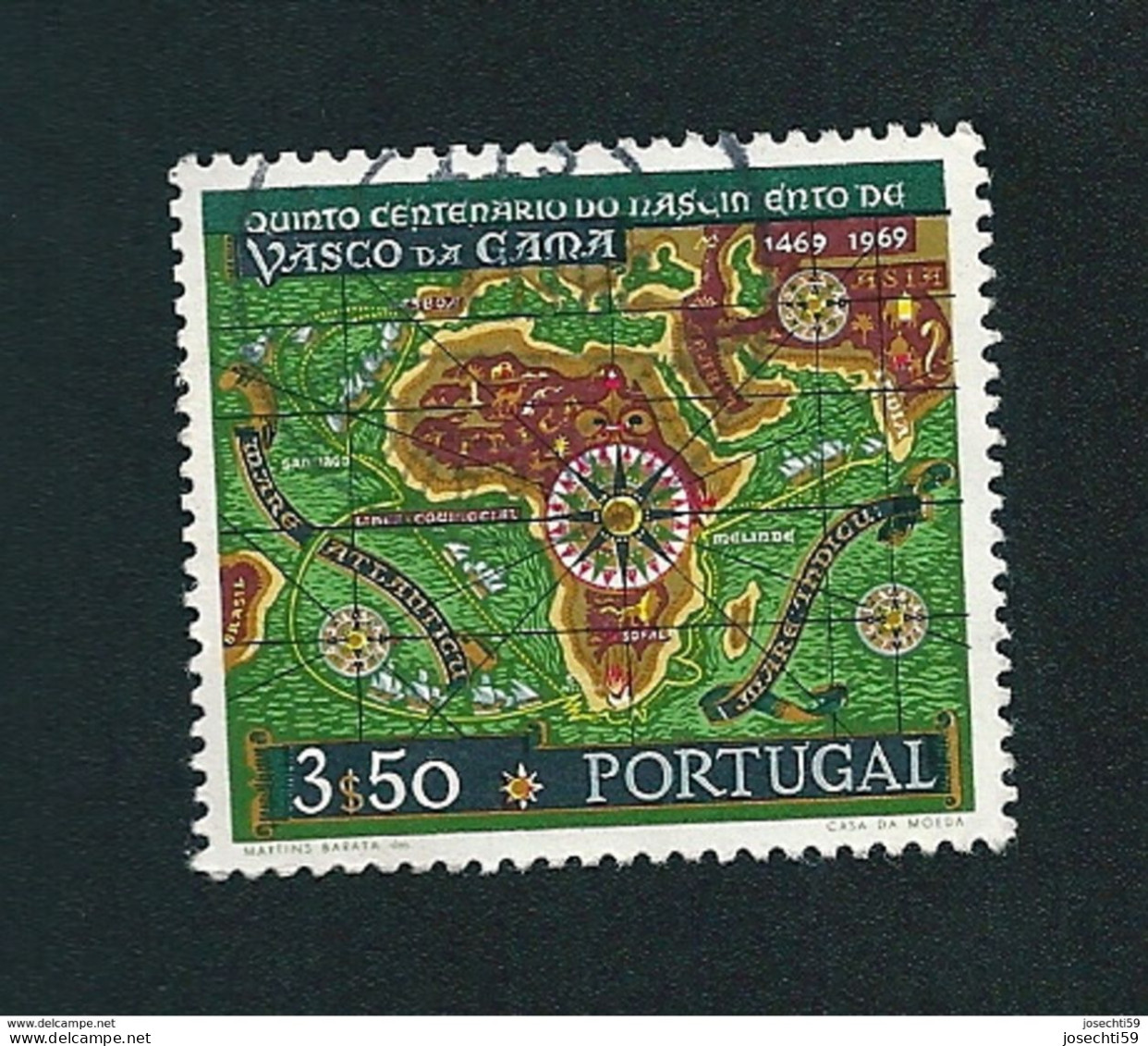 N° 1071 500ème Anniversaire Vasco De Gama Timbre Portugal Oblitéré 1969 - Oblitérés