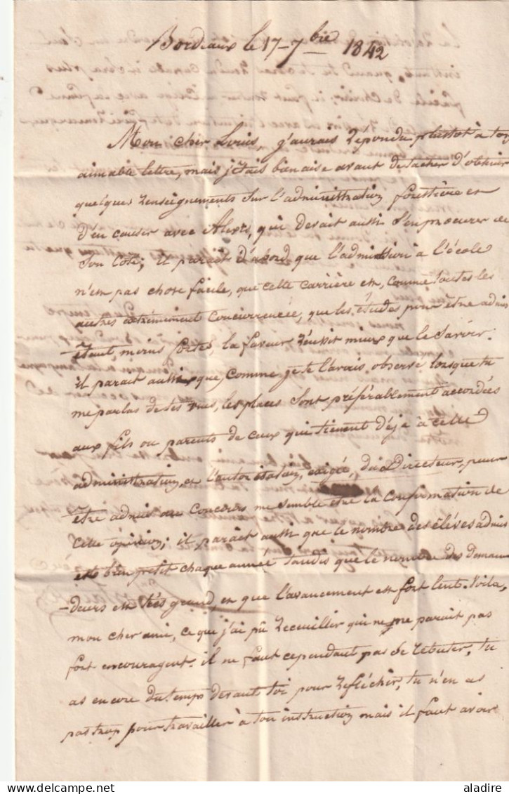 1842 - Lettre Pliée Avec Corresp De 2 P De BORDEAUX (grand Cachet) Vers REALVILLE Via MONTAUBAN, Tarn Et Garonne - 1801-1848: Précurseurs XIX