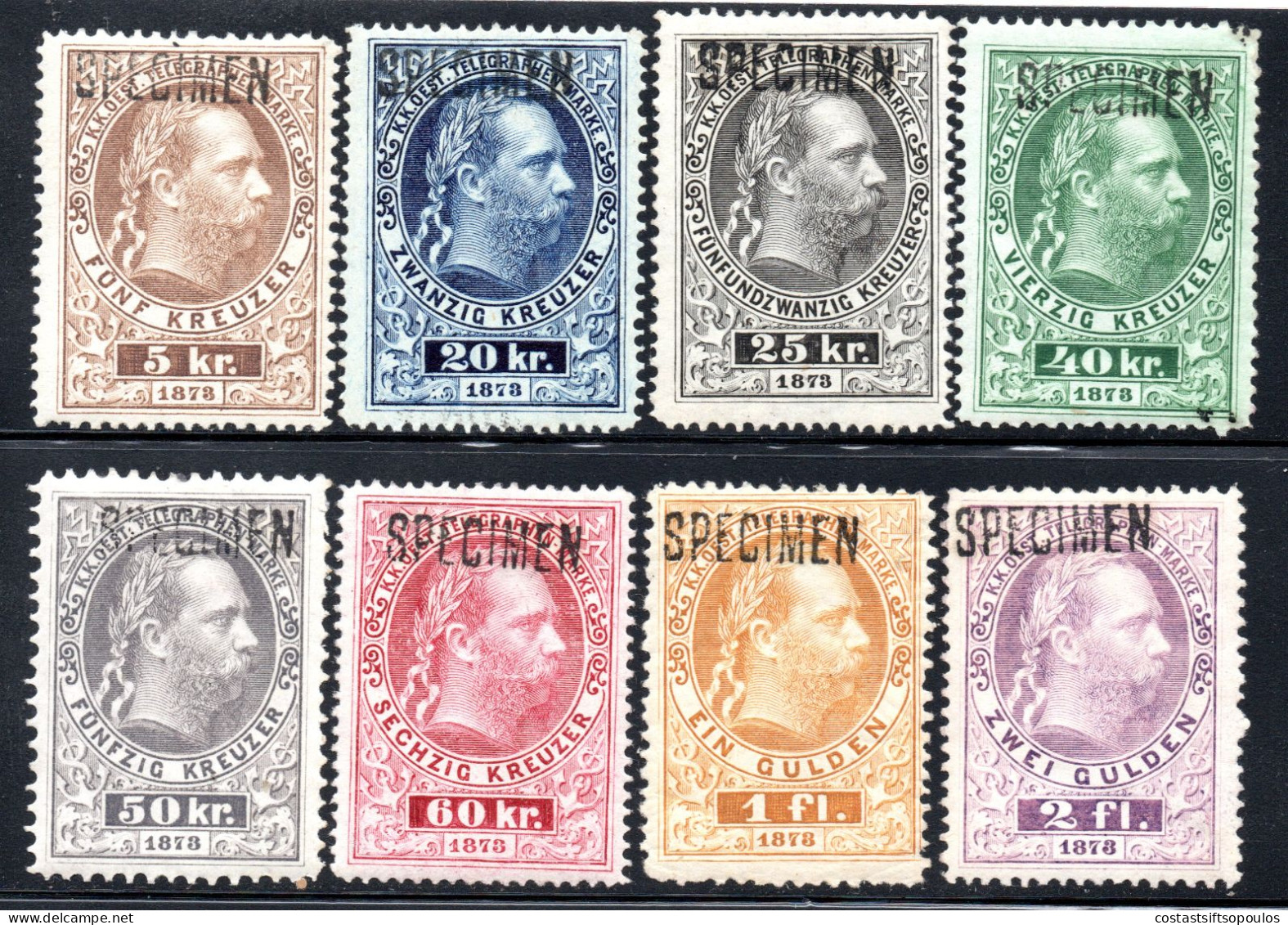 1997. AUSTRIA 1874-1876 TELEGRAPH SPECIMEN # 9-16 MH. - Telegraphenmarken