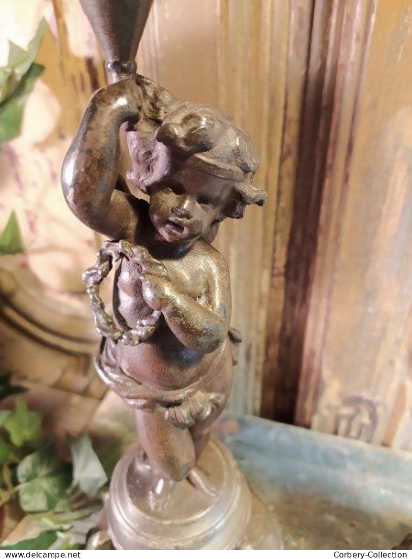 Anciens Bougeoirs Chandelier Régule Angelots Cupidon Anges / Candlestick