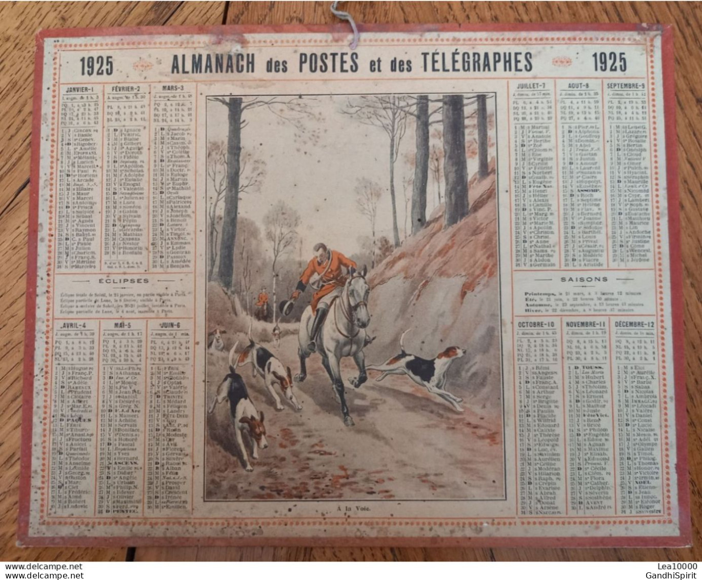 1925 Calendrier Du Département De L'Aube - A La Voie - Chasse à Courre, Chiens, Cavalier à Cheval - Big : 1921-40