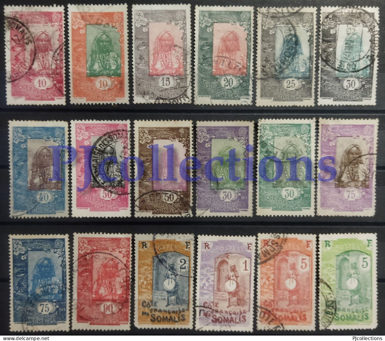 N1306- FRENCH SOMALIS 1922/30 DRUMMER - SOMALI GIRL SET 18 STAMPS USATI - USED - Andere & Zonder Classificatie