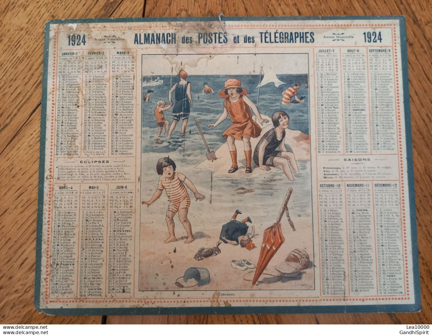 1924 Calendrier Du Département De L'Aube - Entourés, Poupée, Crabe, Scène Jeux D'Enfants - JL Beuzon Illustrateur - Groot Formaat: 1921-40