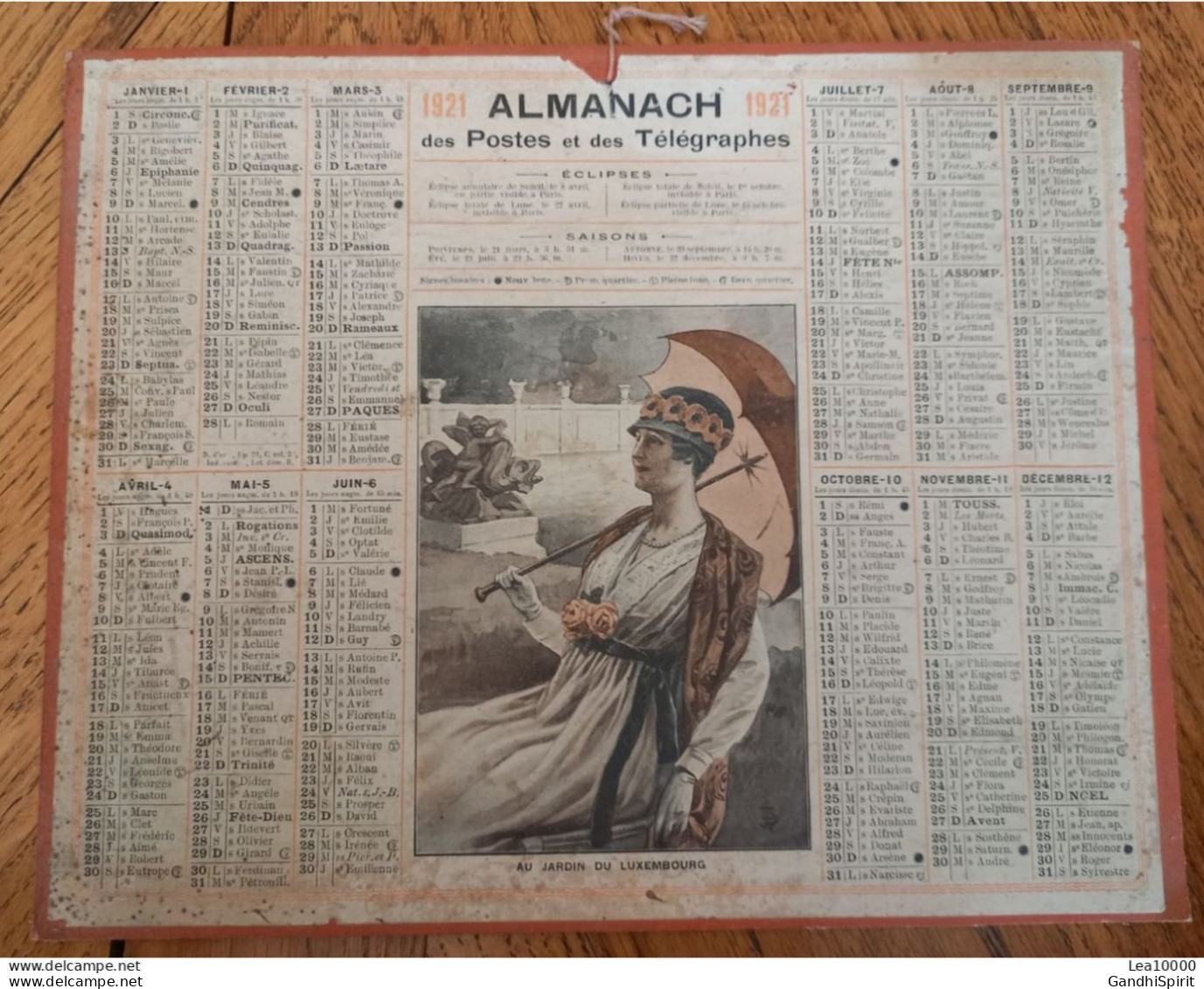 1921 Calendrier Du Département De L'Aube - Paris, Au Jardin Du Luxembourg, Élégante à L'ombrelle, JL Beuzon Illustrateur - Grand Format : 1921-40
