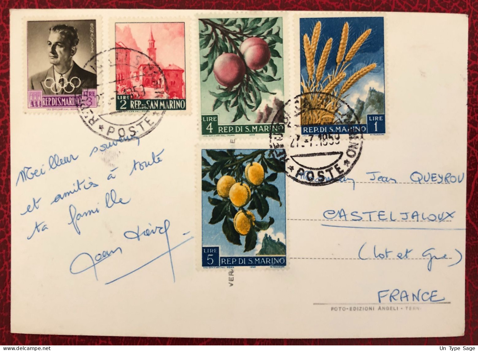 Saint Marin, Divers Sur Carte Postale 27.7.1959 - (B3026) - Briefe U. Dokumente
