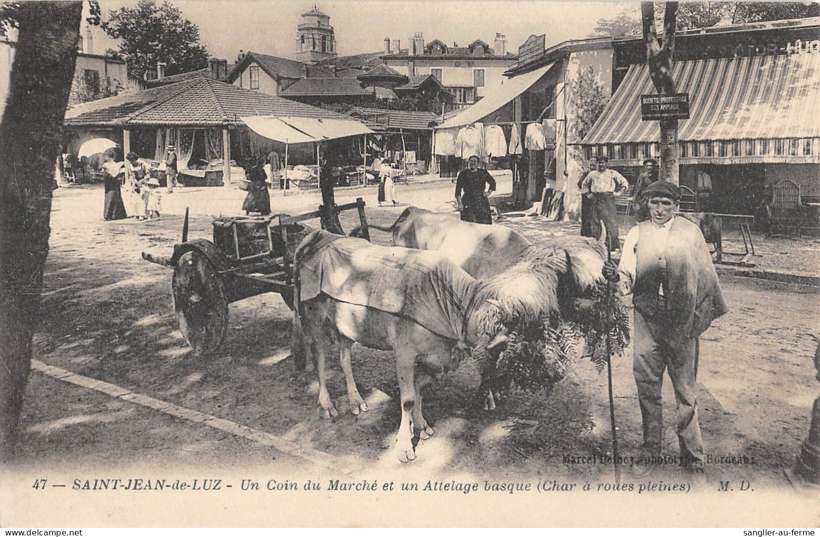 CPA 64 SAINT JEAN DE LUZ / UN COIN DU MARCHE ET UN ATTELAGE BASQUE / CHAR A ROUES PLEINES - Altri & Non Classificati