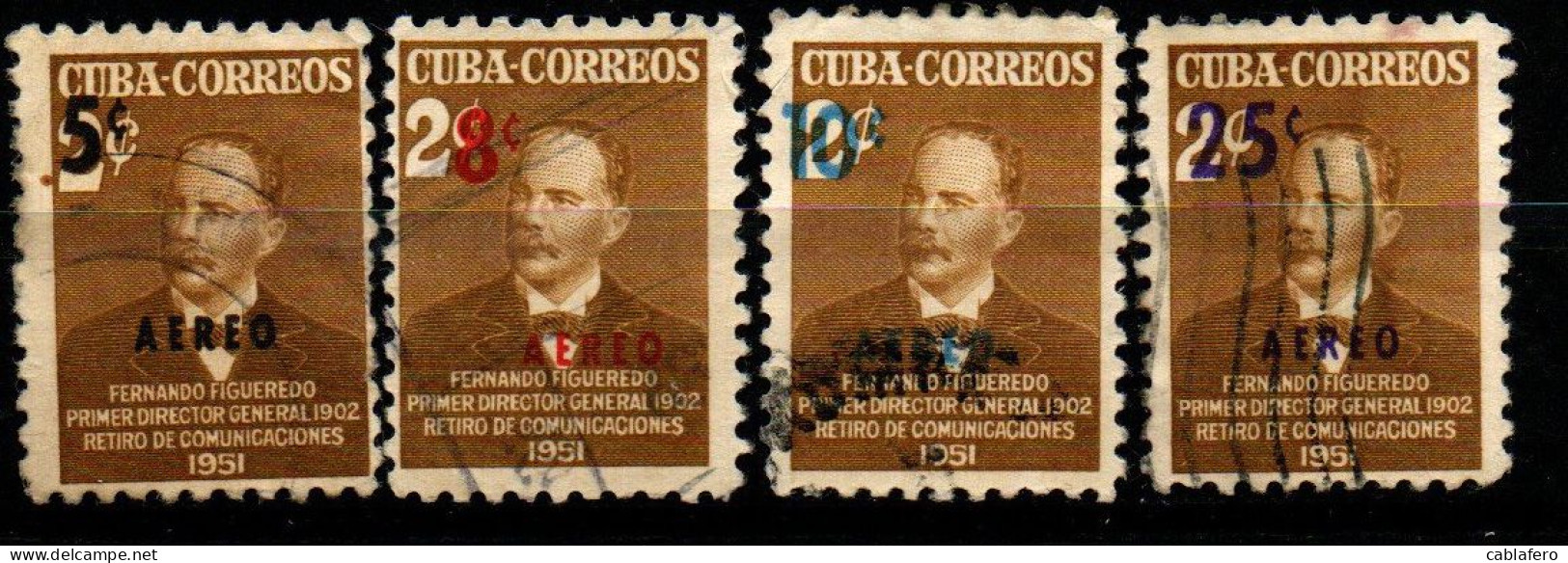 CUBA - 1952 - FERNANDO FIGUEREDO - OVERPRINTED - USATI - Luftpost