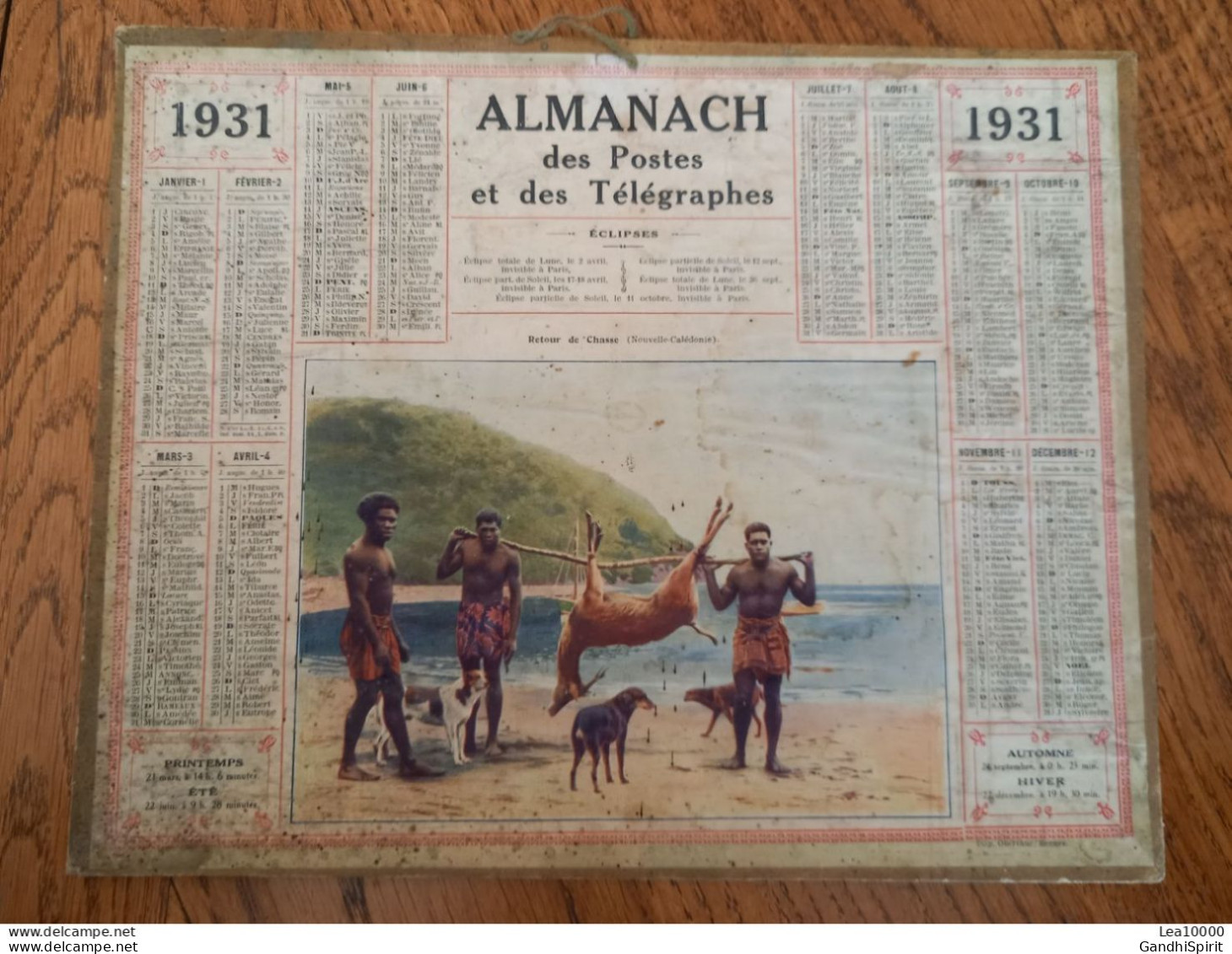 1931 Calendrier Du Département De L'Aube - Retour De Chasse (Nouvelle Calédonie) Chien - Formato Grande : 1921-40