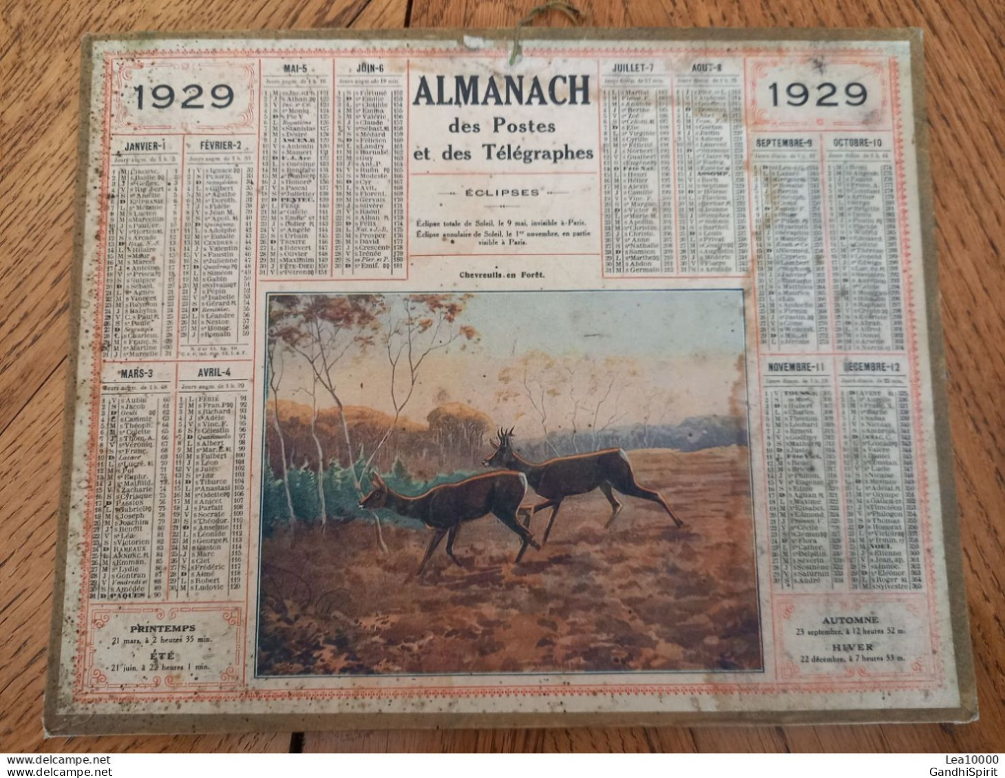 1929 Calendrier Du Département De L'Aube - Chevreuils En Forêt - Grossformat : 1921-40