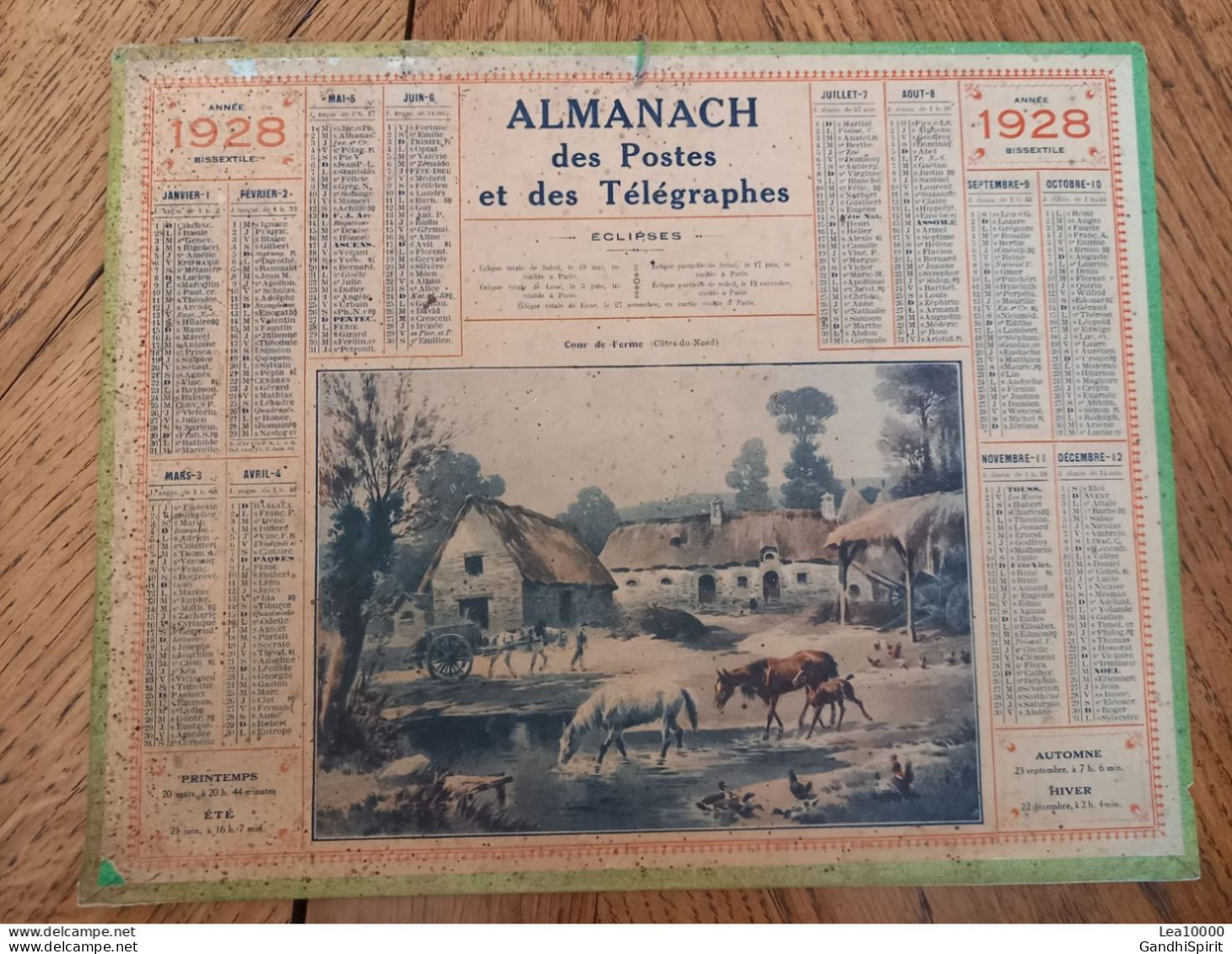 1928 Calendrier Du Département De L'Aube - Cour De Ferme (Côtes Du Nord) - Chevaux, Canards, Poules - Grossformat : 1921-40