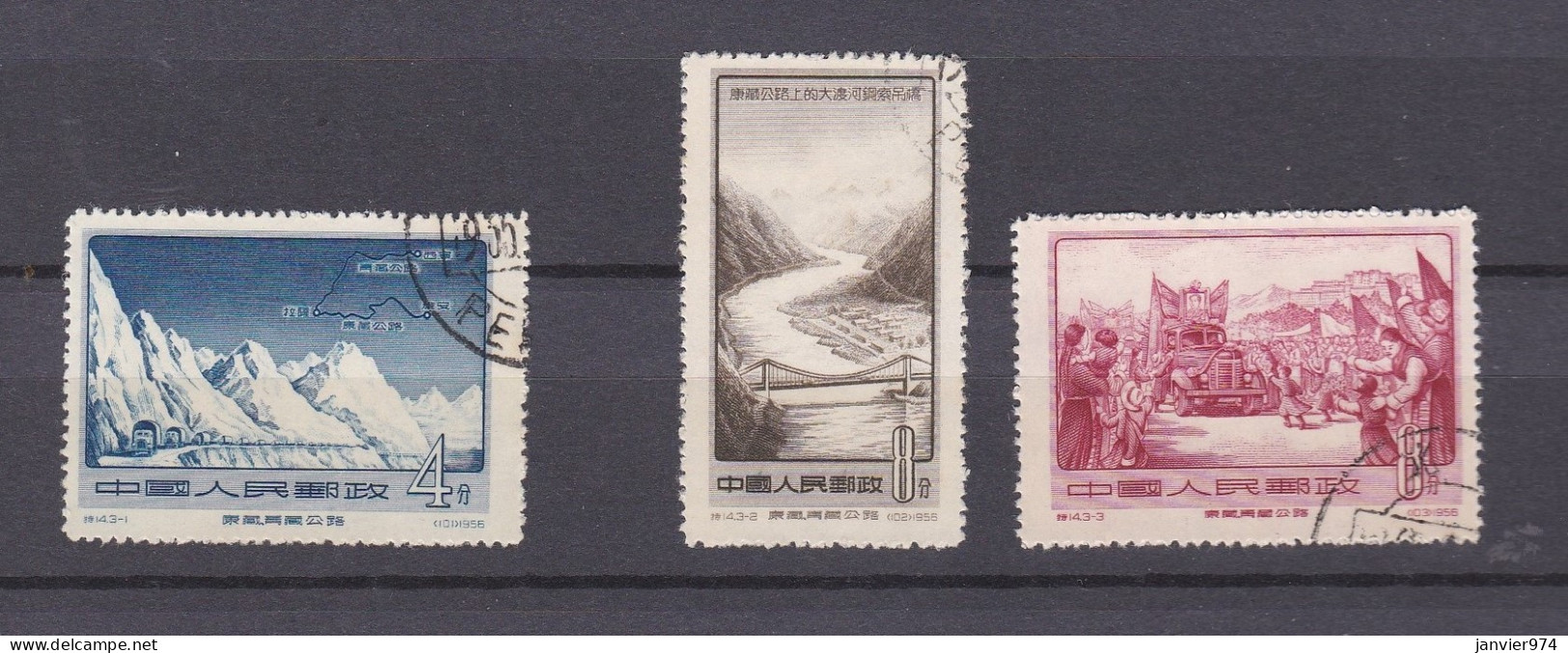 Chine 1956 , La Serie Complete , Achèvement Des Autoroutes Sikang-Tibet Et Chinghai-Tibet, 3 Timbres - Gebruikt