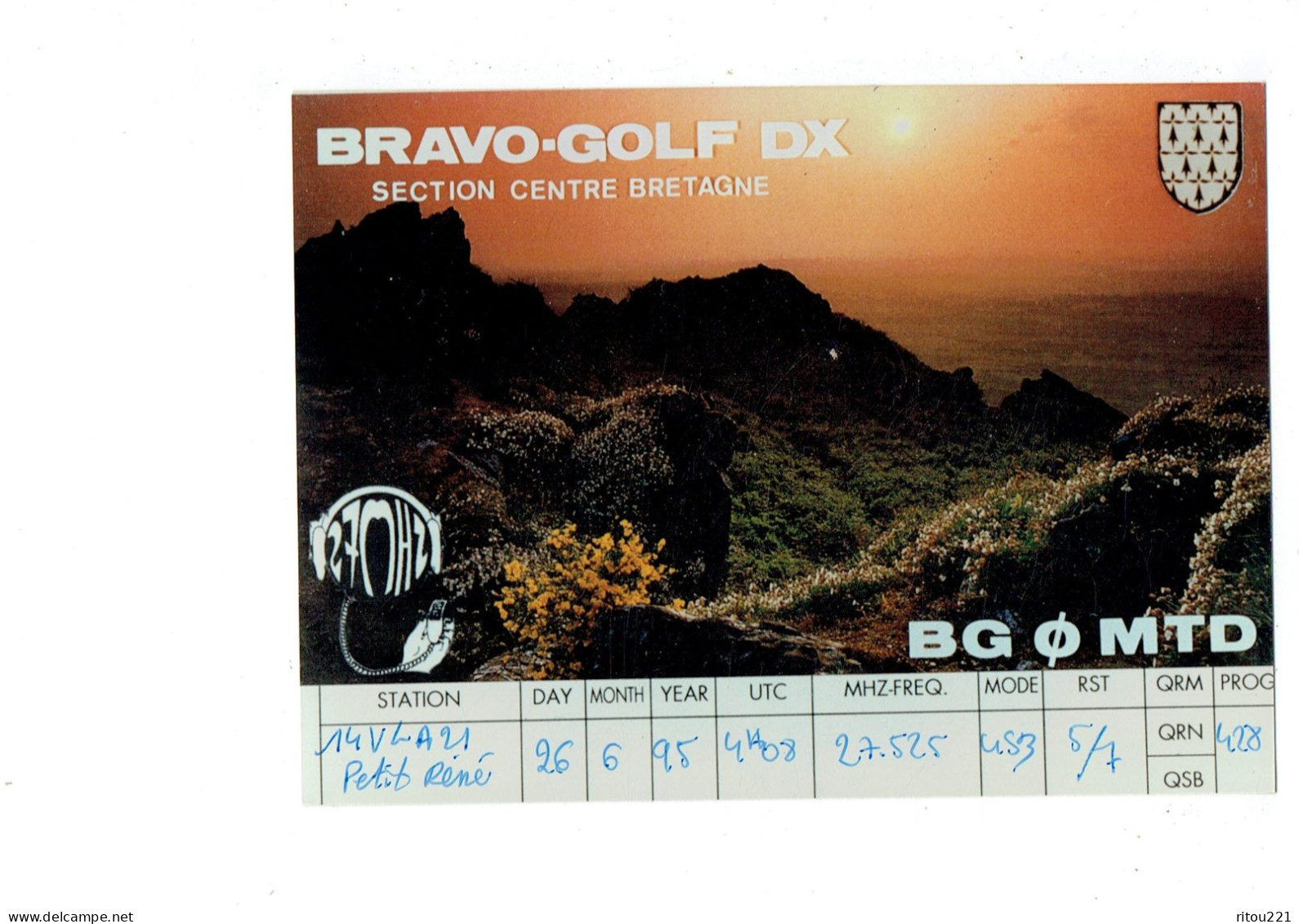 Carte QSL Radio Amateur - BRAVO GOLF DX - Section Centre Bretagne - Illustration Casque - Photographie - Autres & Non Classés