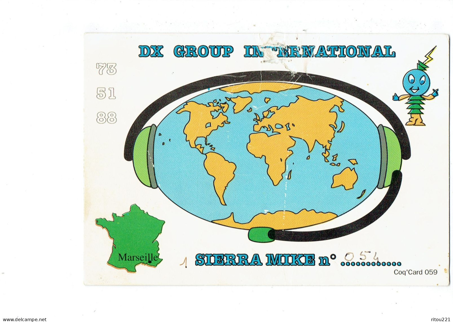 Carte QSL Radio Amateur - DX GROUP International SIERRA MIKE - Illustration Martien Casque - Sonstige & Ohne Zuordnung