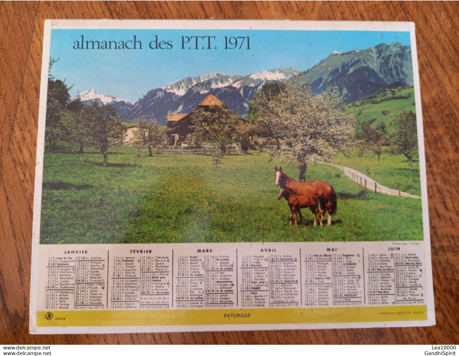 1971 Calendrier Du Département De L'Aube - Corté (Corse) - Pâturage, Cheval, Poulain, Jument - Big : 1971-80