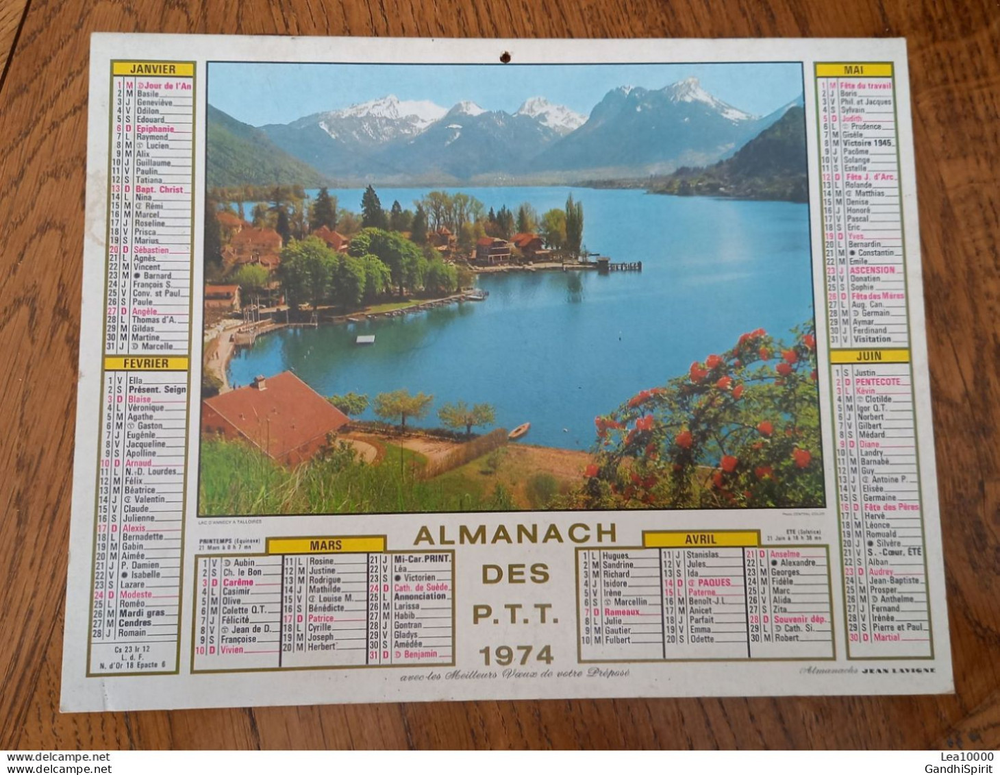 1974 Calendrier Du Département De L'Aube - Lac D'Annecy à Talloires, Montagnes - Jardin De Montluçon - Big : 1971-80