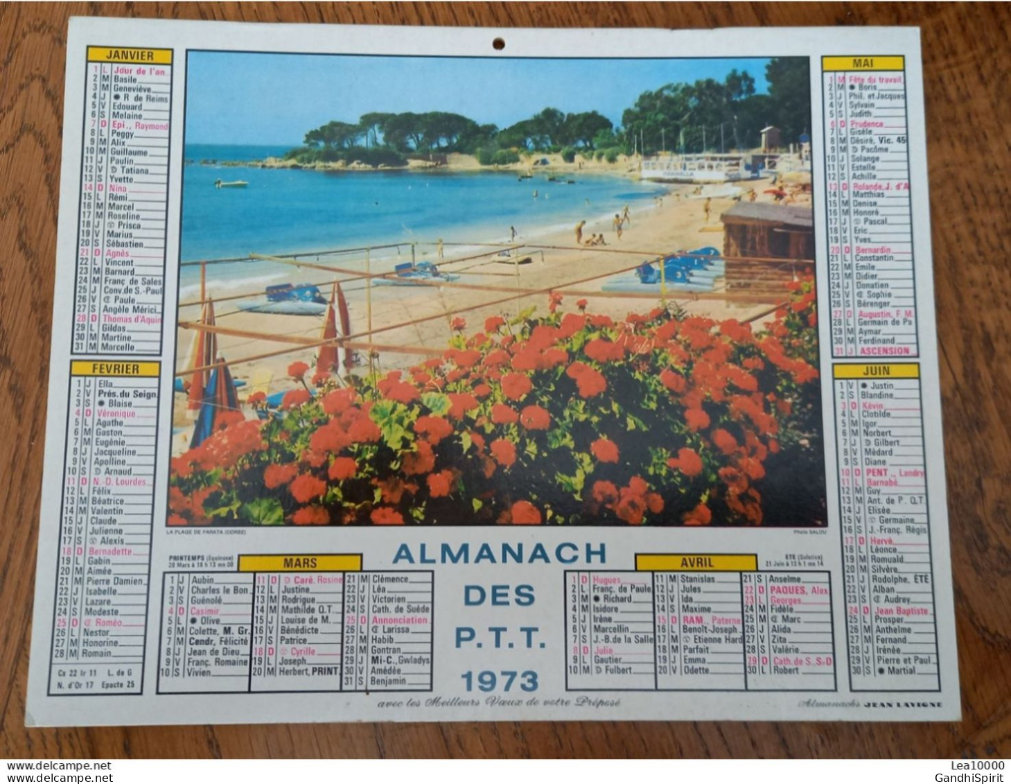 1973 Calendrier Du Département De L'Aube - La Plage De Parata (Corse) - Menton - Tamaño Grande : 1971-80