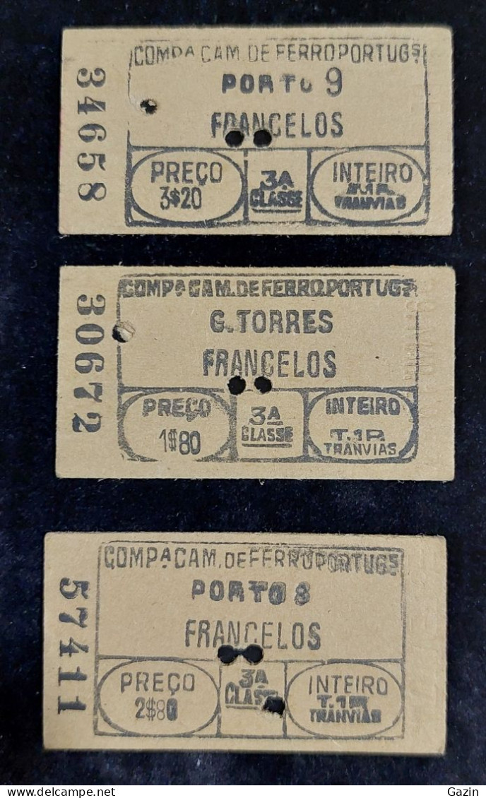C6 /1 -3 Bilhetes * Bilhetes *Francelos * Porto * G.Torres * Companhia Caminhos Ferro * Portugal - Europa