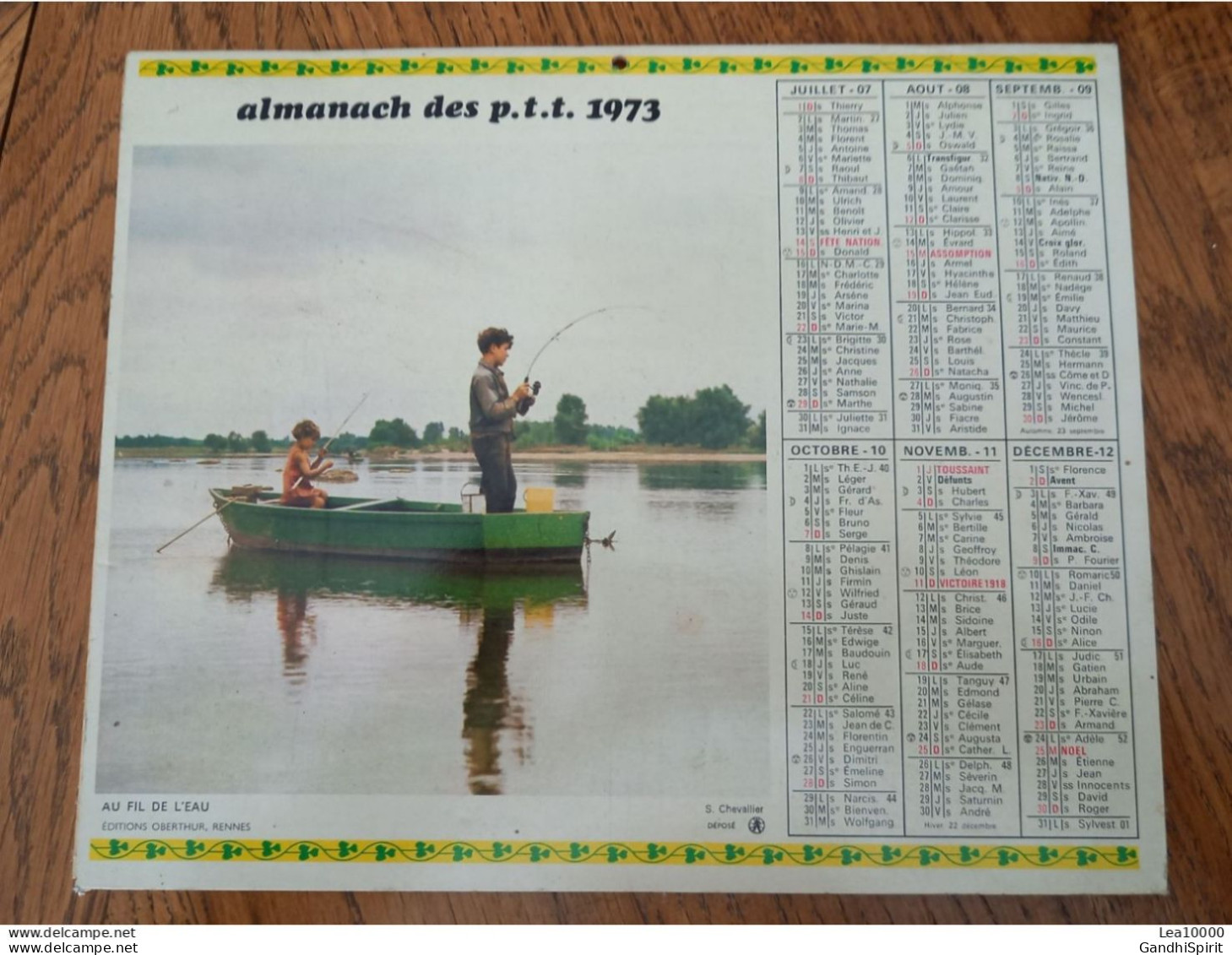 1973 Calendrier Du Département De L'Aube - L'Instant De La Capture, Pêche, Pêcheur, Au Fil De L'Eau, Barque - Formato Grande : 1971-80