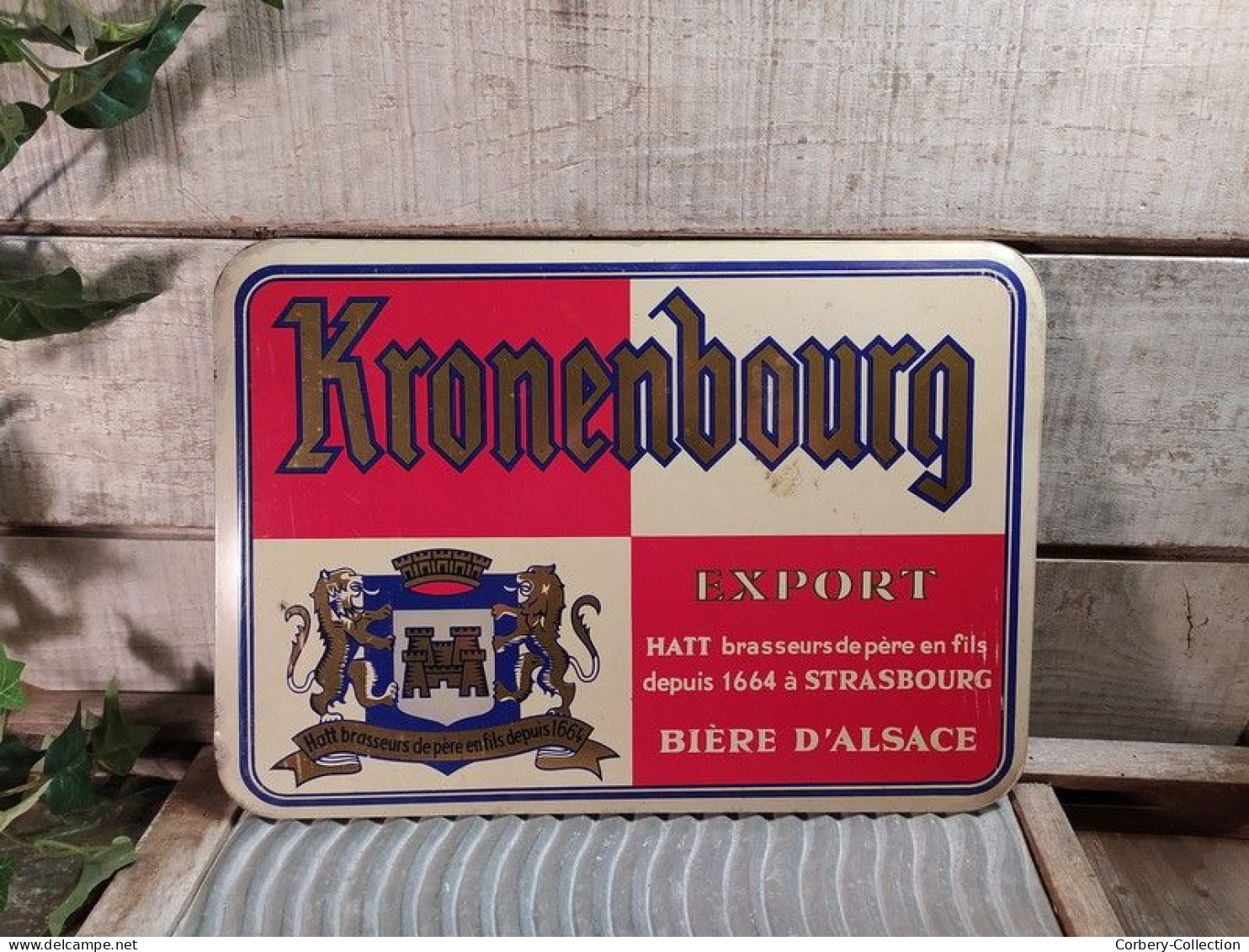 Ancienne Plaque Tôle Publicitaire Kronenbourg - Schnaps & Bier