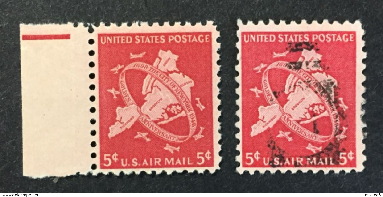 1948 - United States - Airmail - Map Of Five Boroughs - New York City &planes - 5 Cents - Unused And Used - Unused Stamps