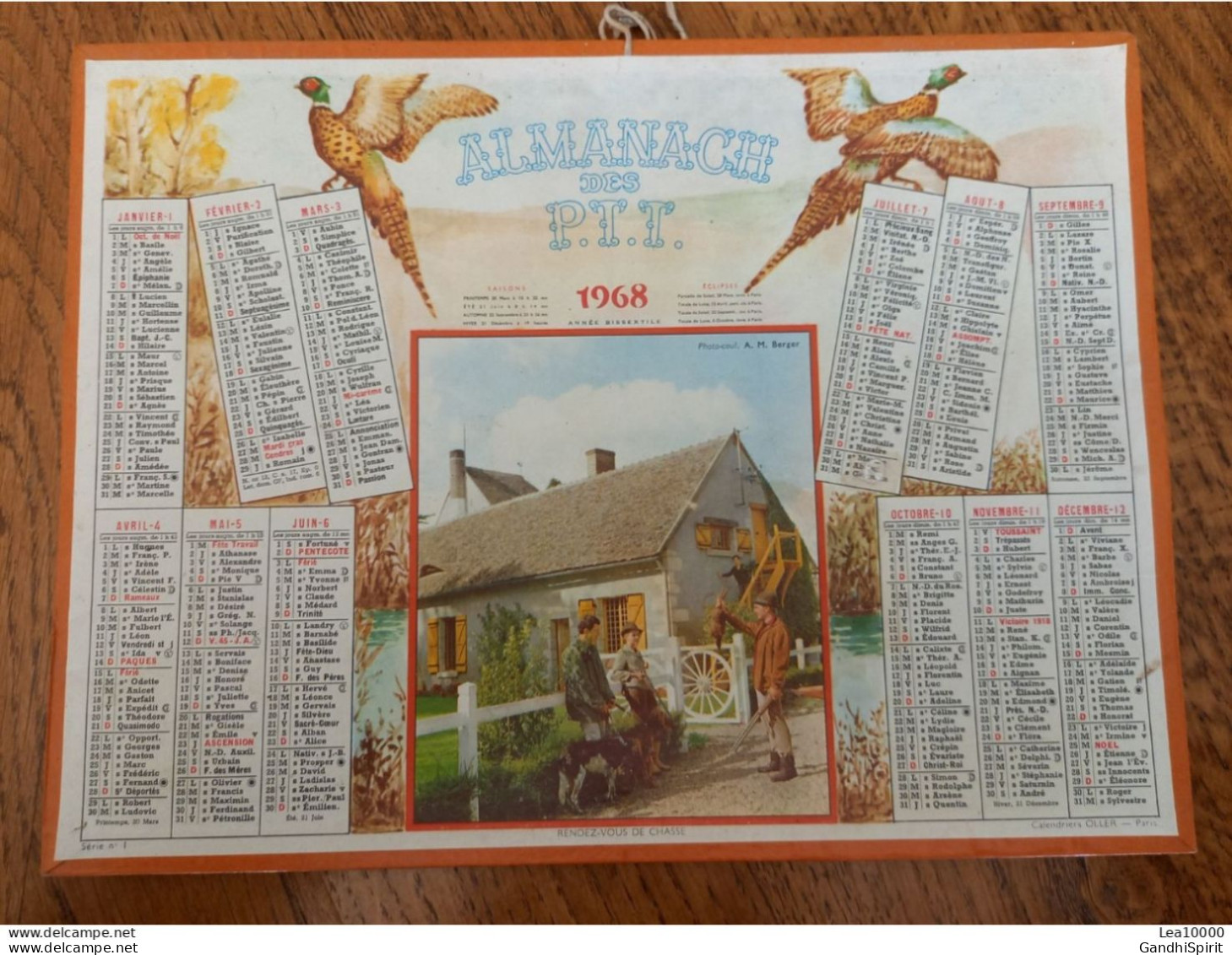 1968 Calendrier Du Département De L'Aube - Rendez Vous De Chasse, Chasseur, Fusil, Chien - Année Bissextile - Grossformat : 1961-70