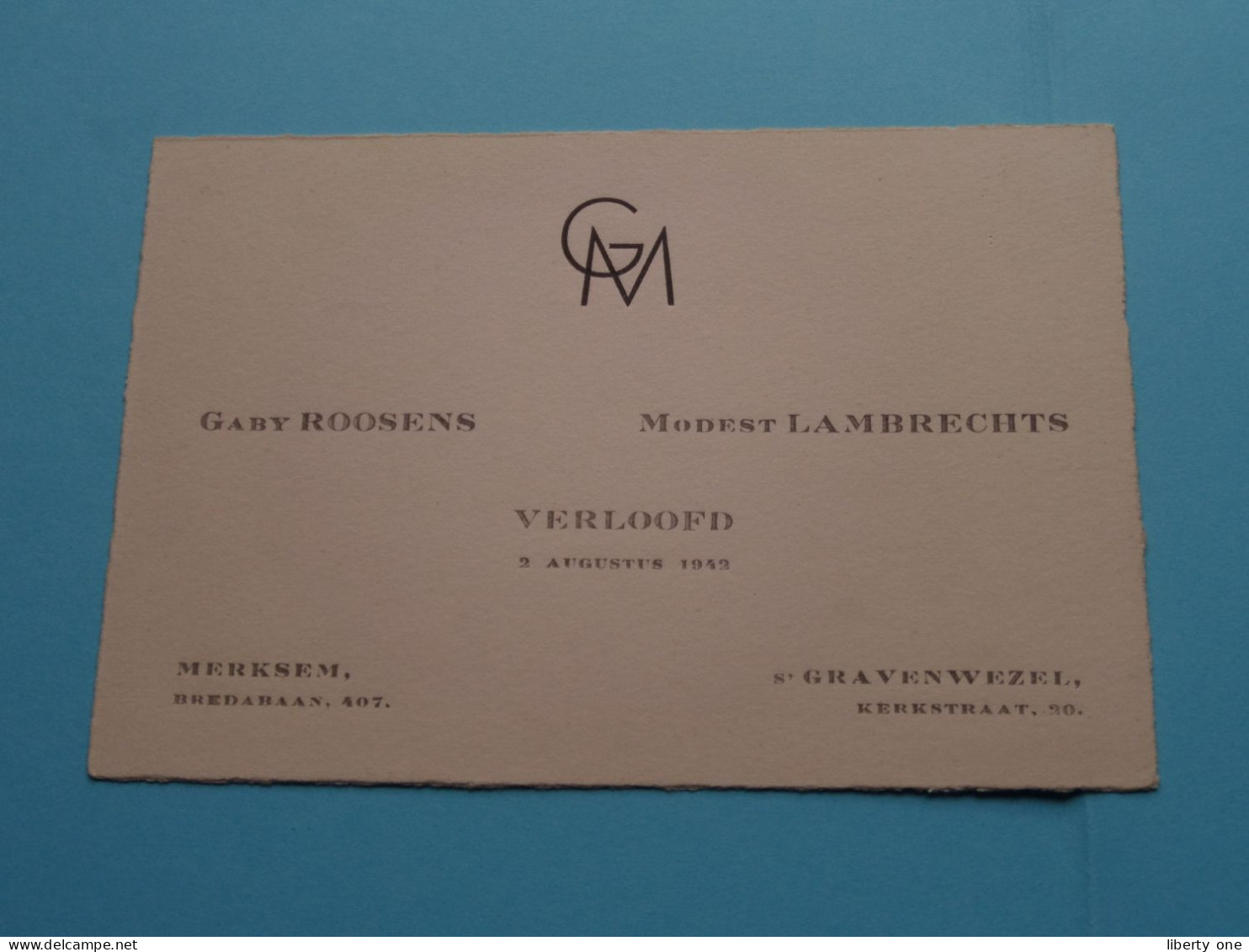 Gaby ROOSENS & Modest LAMBRECHTS ( Verloofd ) 2 Augustus 1942 ( Zie / Voir SCANS ) Merksem / 's Gravenwezel ! - Compromiso