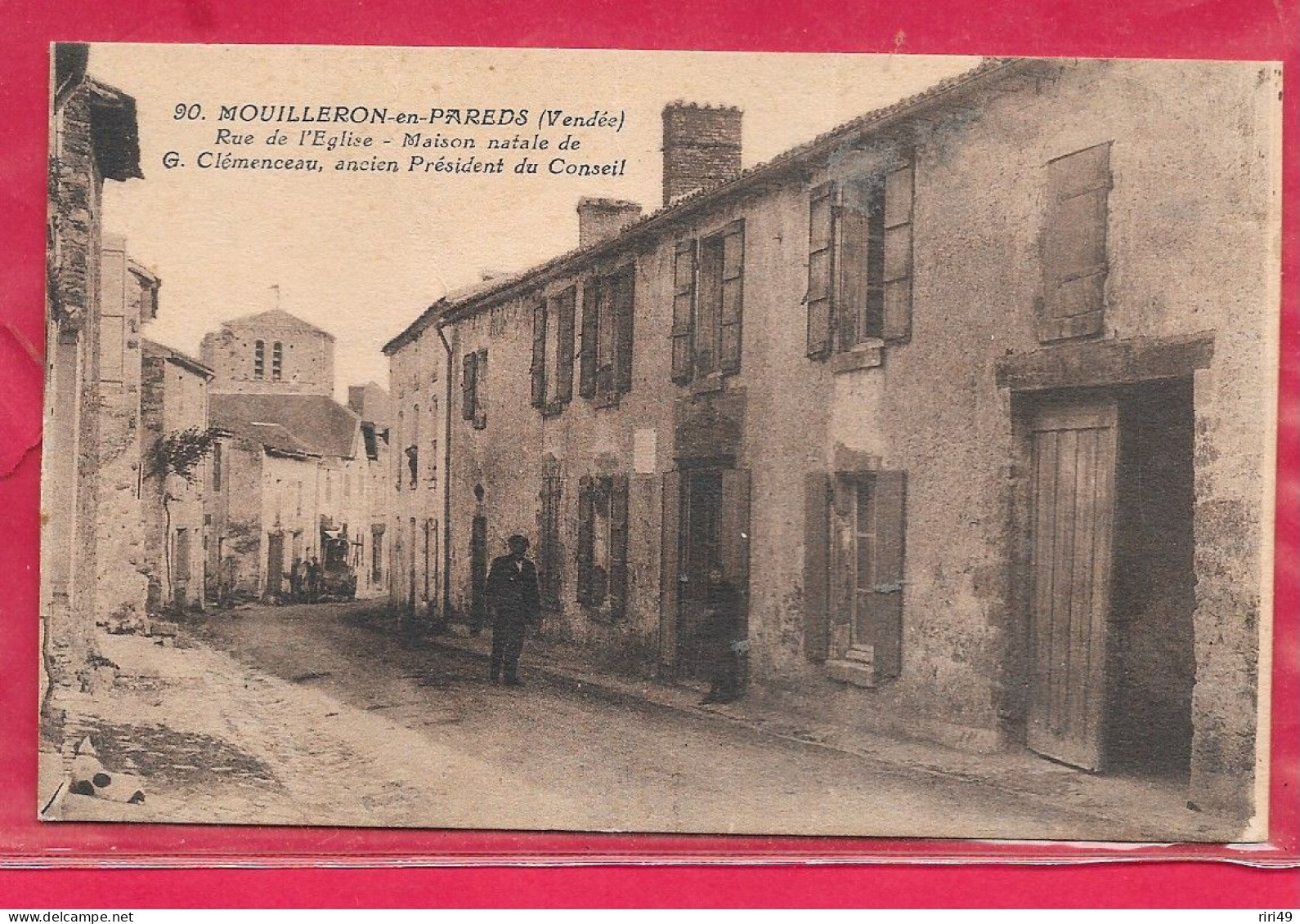 Cpa 85  Mouilleron-en-Pareds, Rue De L Eglise, Maison Natale De Clémenceau, Dos Vierge Et Divisé - Mouilleron En Pareds