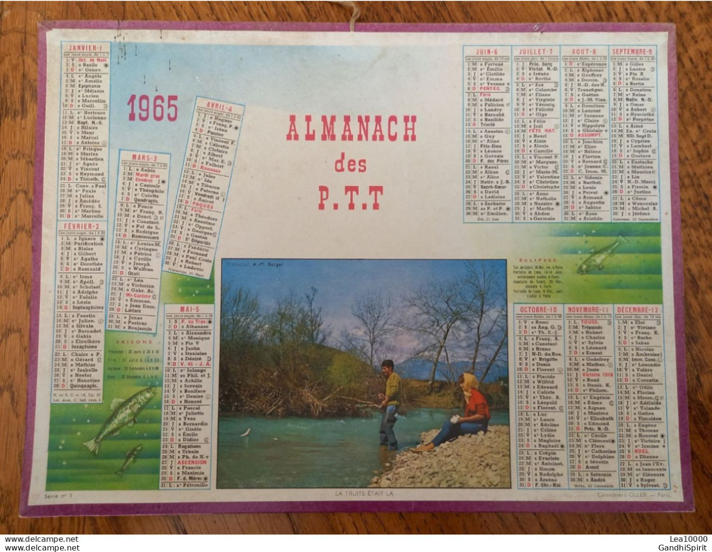 1965 Calendrier Du Département De L'Aube - La Truite était Là - Pêche, Pêcheur - Grand Format : 1961-70