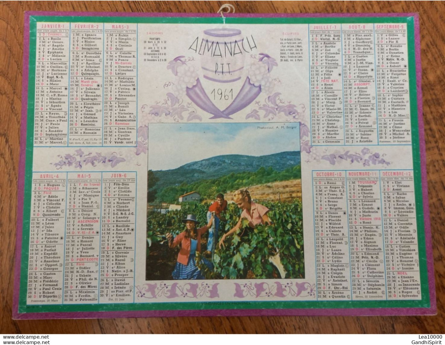 1961 Calendrier Du Département De L'Aube - Vendanges En Provence - Groot Formaat: 1961-70