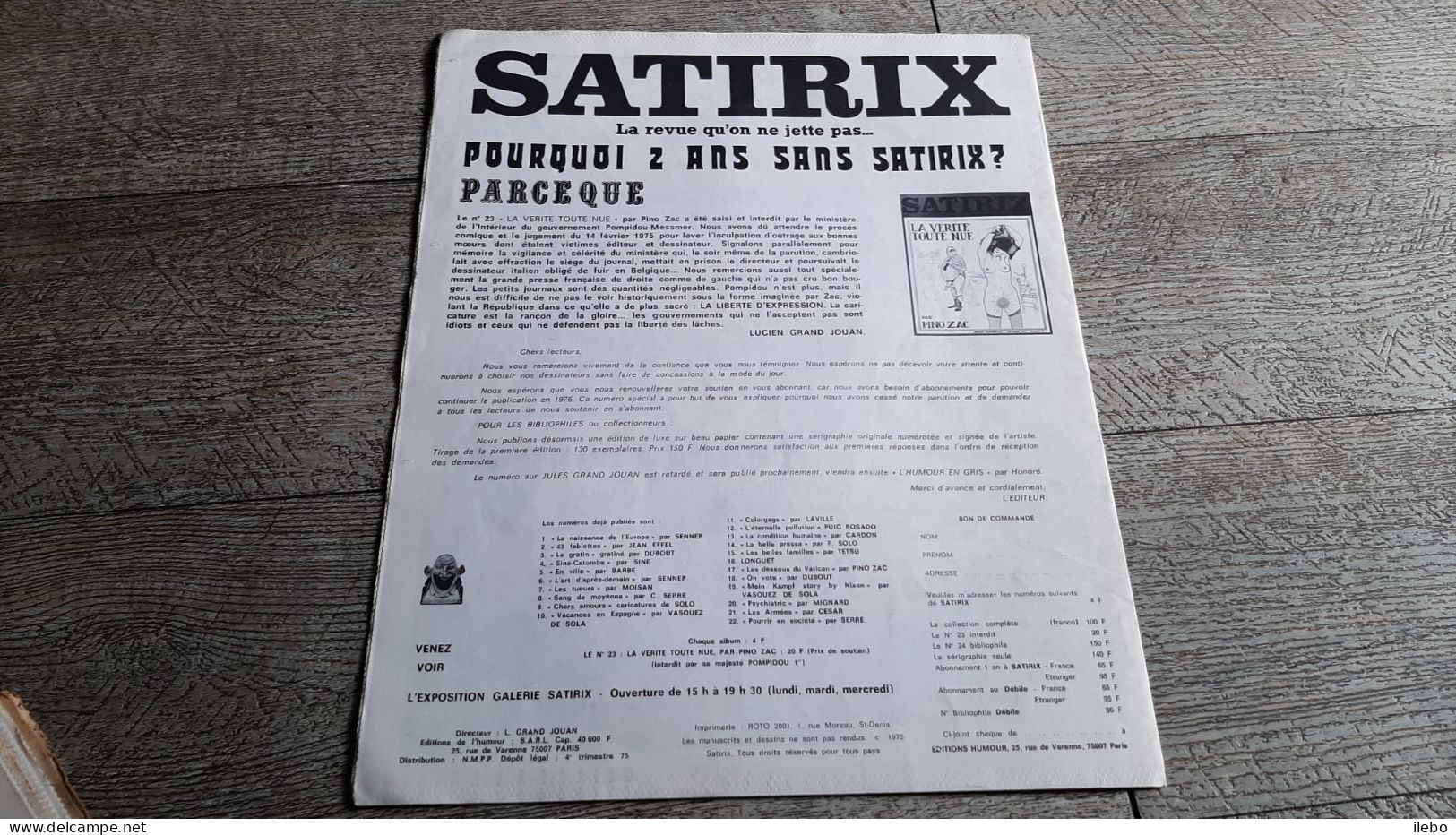 Revue Satirix 1973 Publicité Ou Duplicité Vitou   Satirique Caricature Politique N°24 - Humour