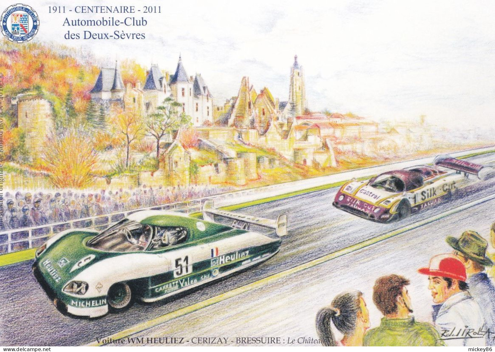 Illustrateur Bernard IROLLA--BRESSUIRE-CERIZAY-Chateau--Voitures WM HEULIEZ--Centenaire Automobile Club Deux Sèvres-2011 - Cerizay