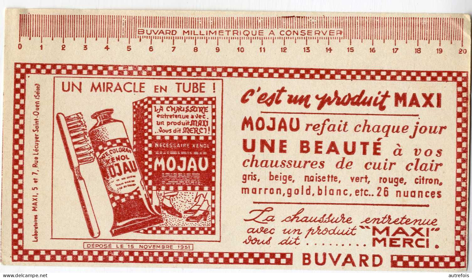 MOJAU  UNE BEAUTE A VOS CHAUSSURES  SAINT OUEN    -   BUVARD TRES  BON ETAT  -  PUBLICITE  VERS 1950 / 60 - Schuhe