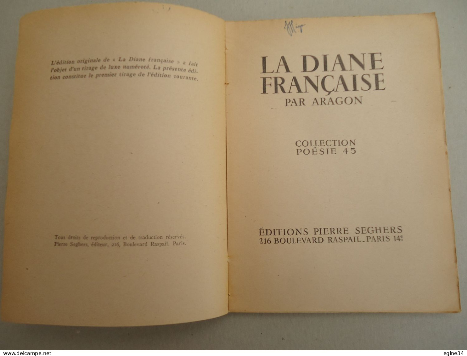 P. Seghers Editeurs - Aragon -La Diane Française - Collection Poésie 45 -1945 - Auteurs Français