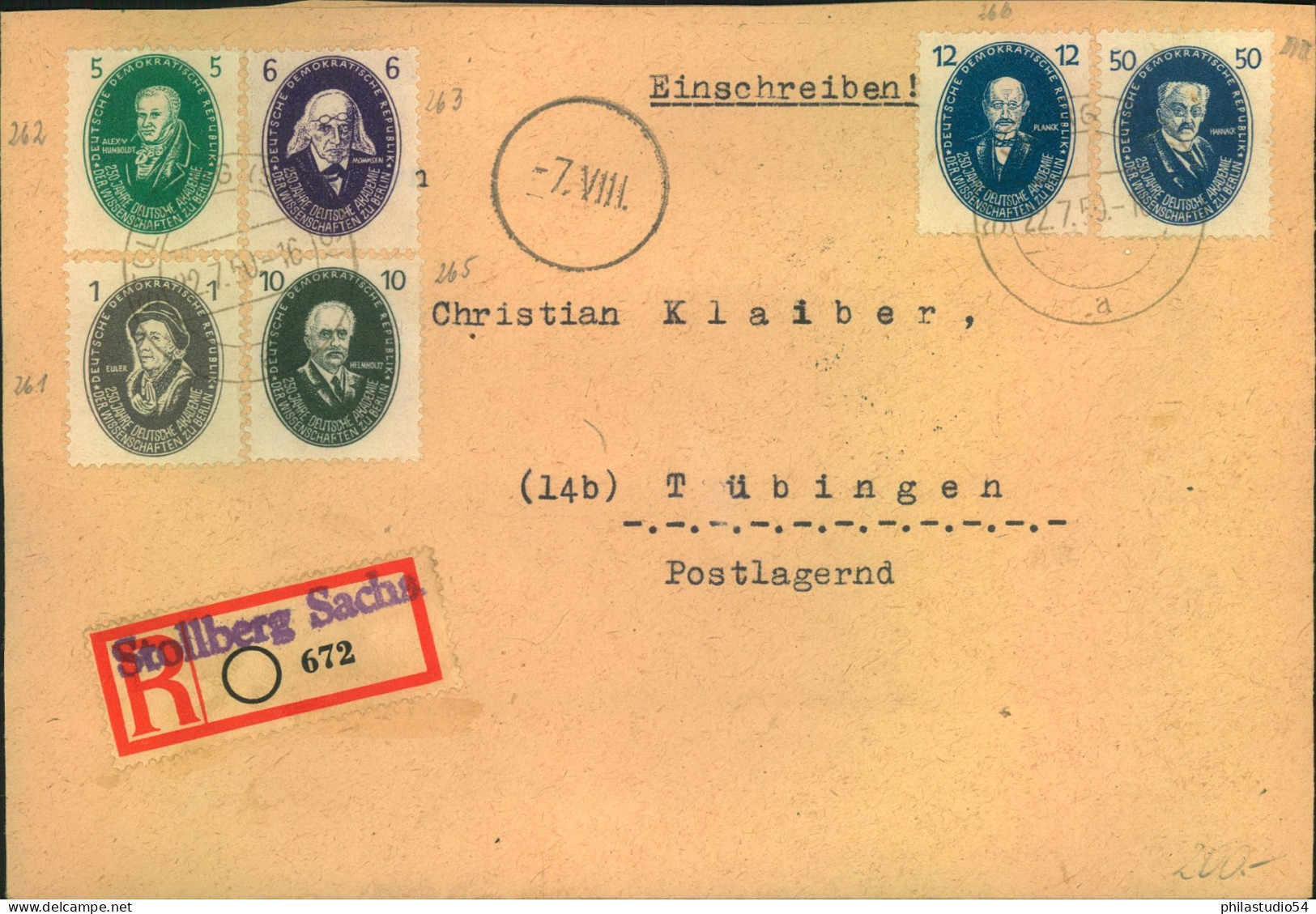 1950, Akademiesatz Komplett Auf 2 R-Briefen Mit Not-R-Zettl „Stollberg Sachsen. - Usados