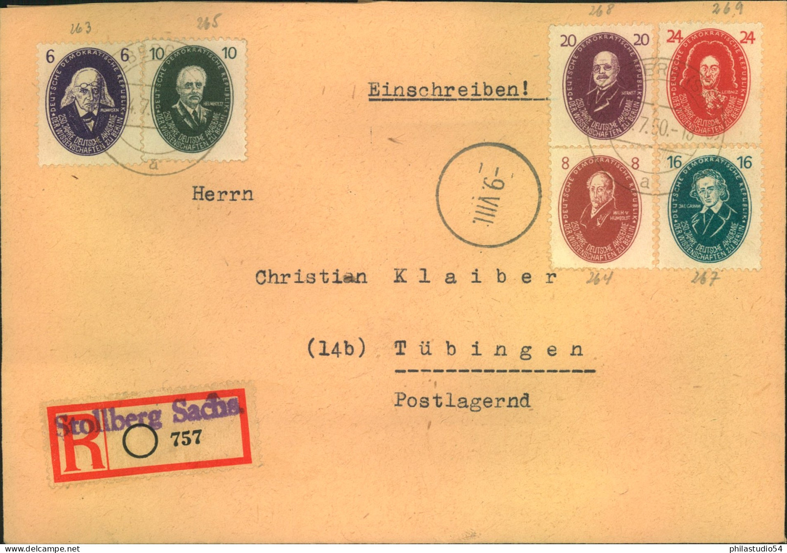 1950, Akademiesatz Komplett Auf 2 R-Briefen Mit Not-R-Zettl „Stollberg Sachsen. - Used Stamps