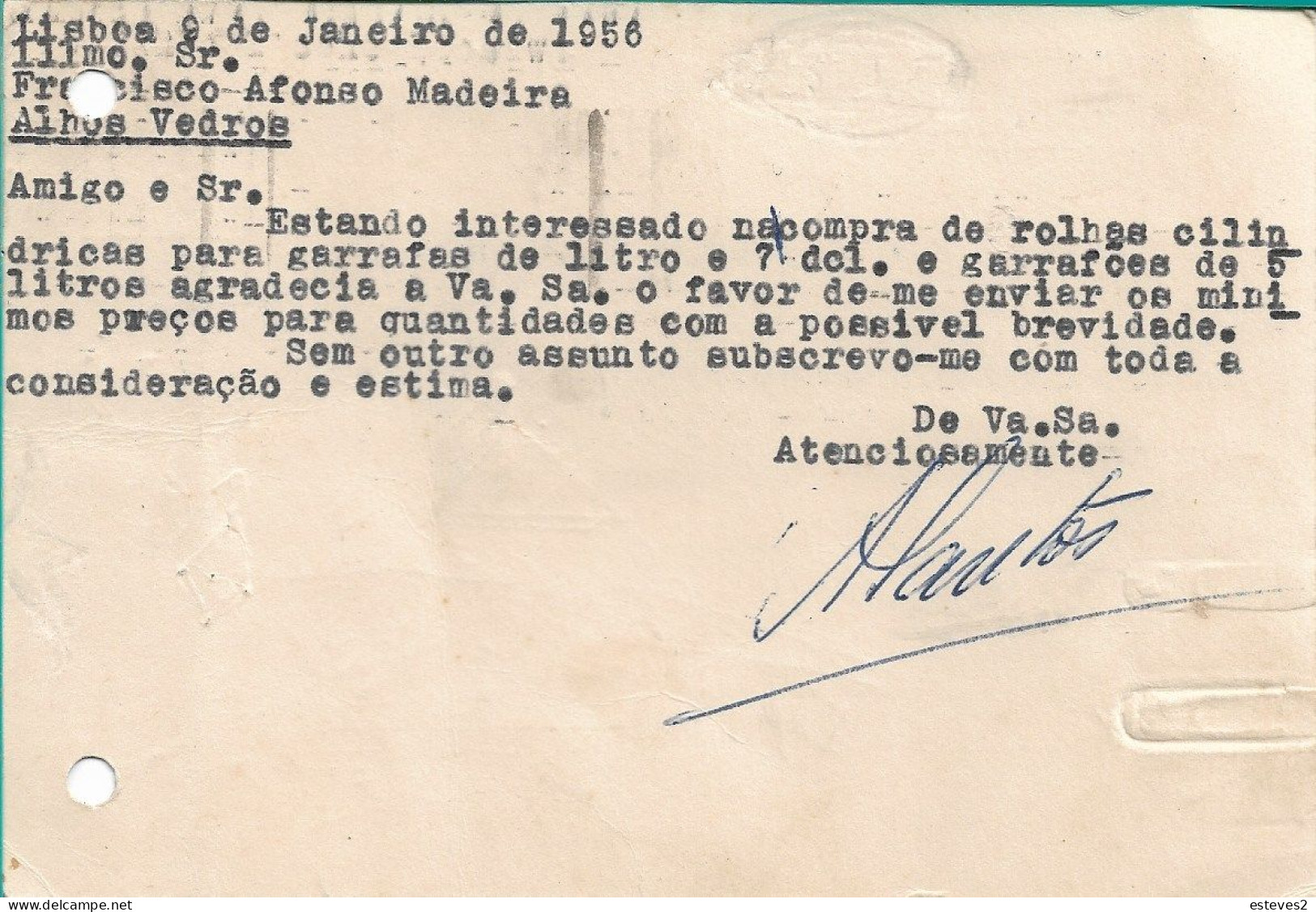 Portugal , 1956 , A. SANTOS REPRESENTAÇÕES , Lisboa , Import Export Commercial Mail - Portogallo