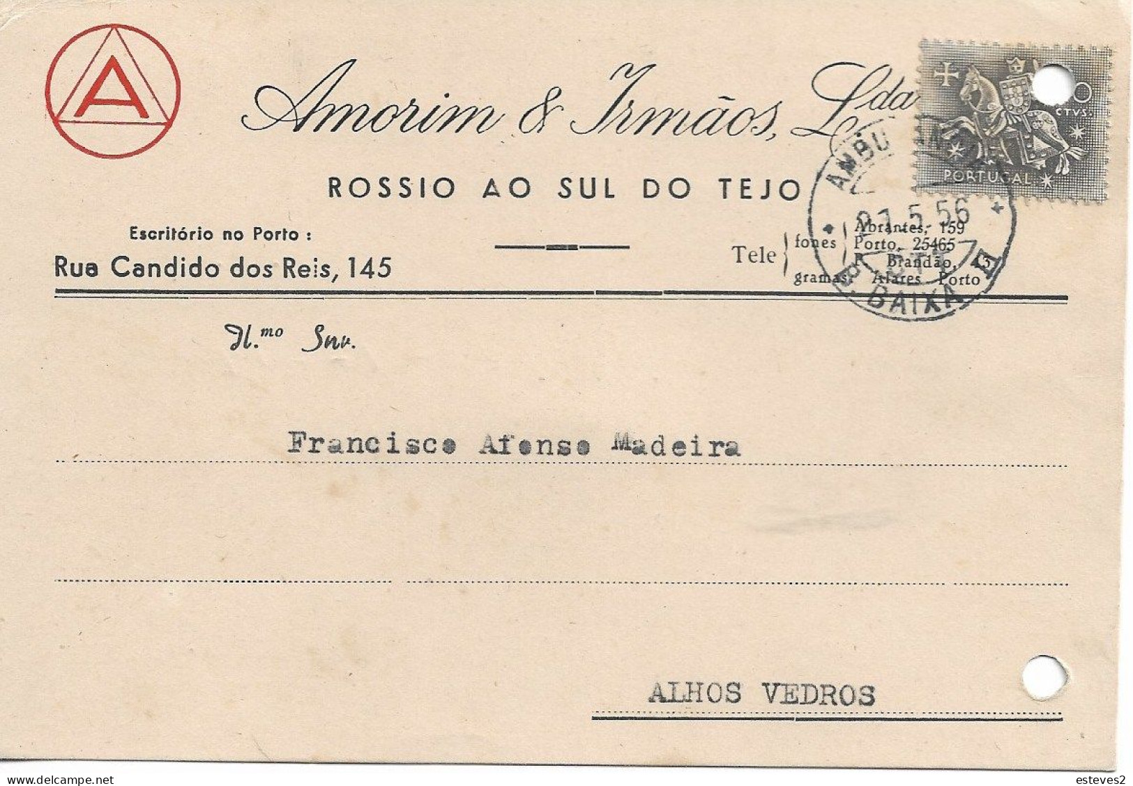 Portugal , 1956 , AMORIM & IRMÃOS LDA , Rossio Ao Sul Do Tejo , Commercial Mail , Ambulância Beira Baixa II Postmark - Portogallo