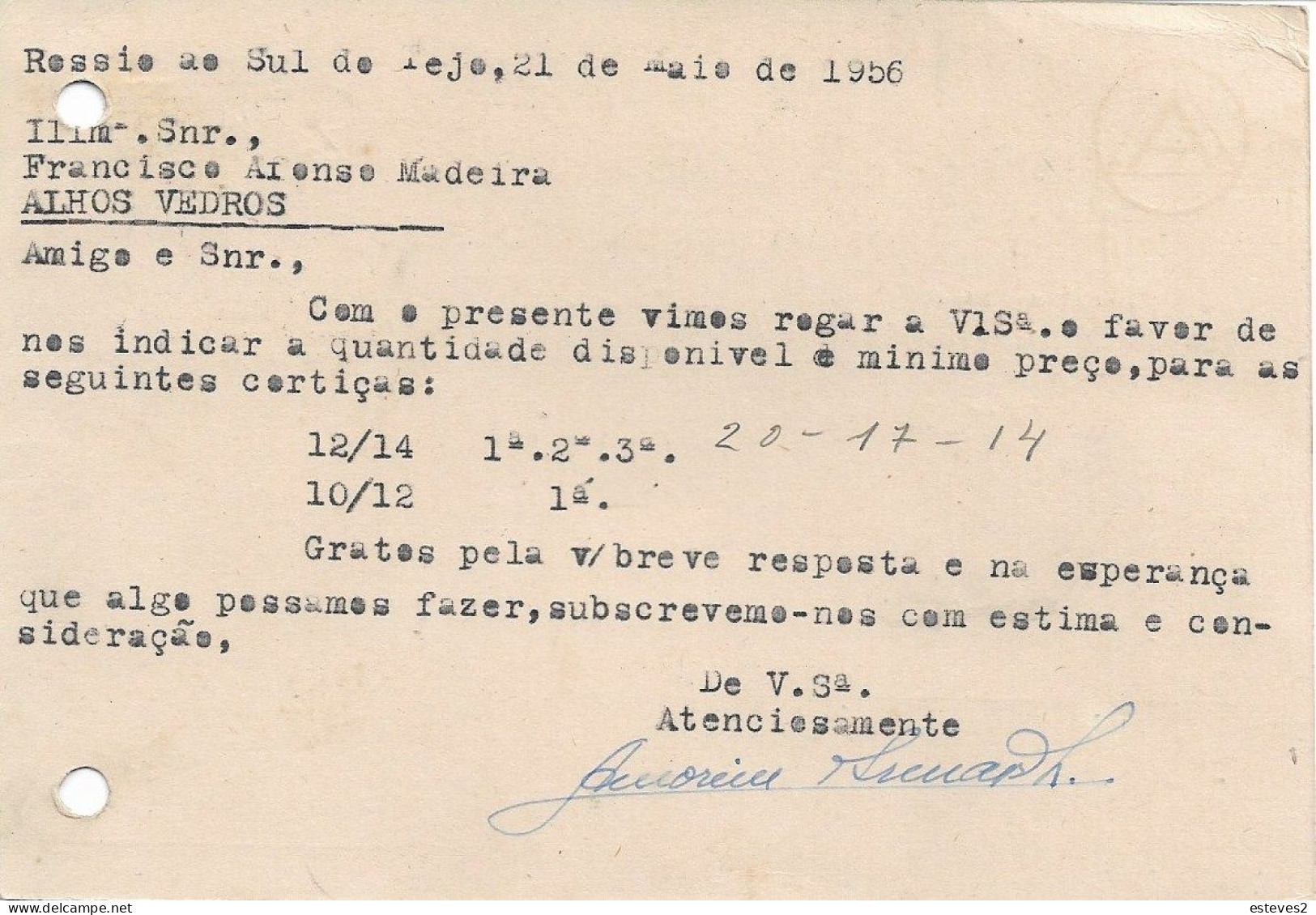 Portugal , 1956 , AMORIM & IRMÃOS LDA , Rossio Ao Sul Do Tejo , Commercial Mail , Ambulância Beira Baixa II Postmark - Portugal