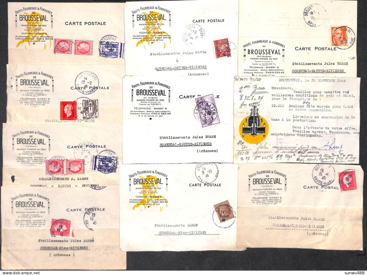 Lot 90 Documents Entier Postal...Hauts Fourneaux & Fonderies De Brousseval (52) 1943-1953 Voir Scans. - 1950 - ...