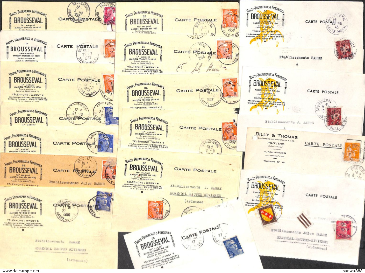 Lot 90 Documents Entier Postal...Hauts Fourneaux & Fonderies De Brousseval (52) 1943-1953 Voir Scans. - 1950 - ...