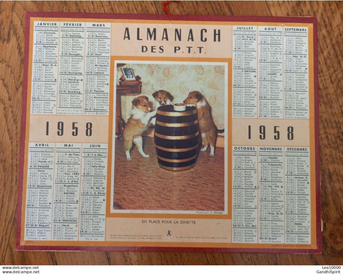 1958 Calendrier Du Département De L'Aube - En Place Pour La Dinette - Chien Lassie, Colley - Grand Format : 1941-60