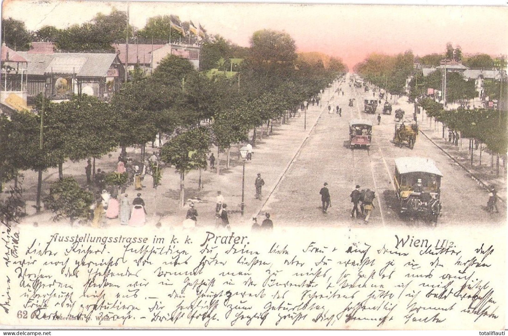 WIEN Österreich Ausstellungsstrasse Im K.k. Prater Belebt Color Pferdebahn 2 Gleisig Um 1900 Gelaufen Marke Ab - Prater