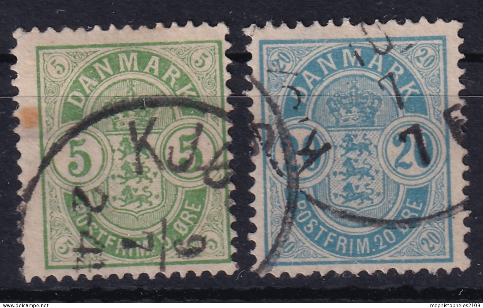 DENMARK 1882 - Canceled - Sc# 35, 37 - Used Stamps