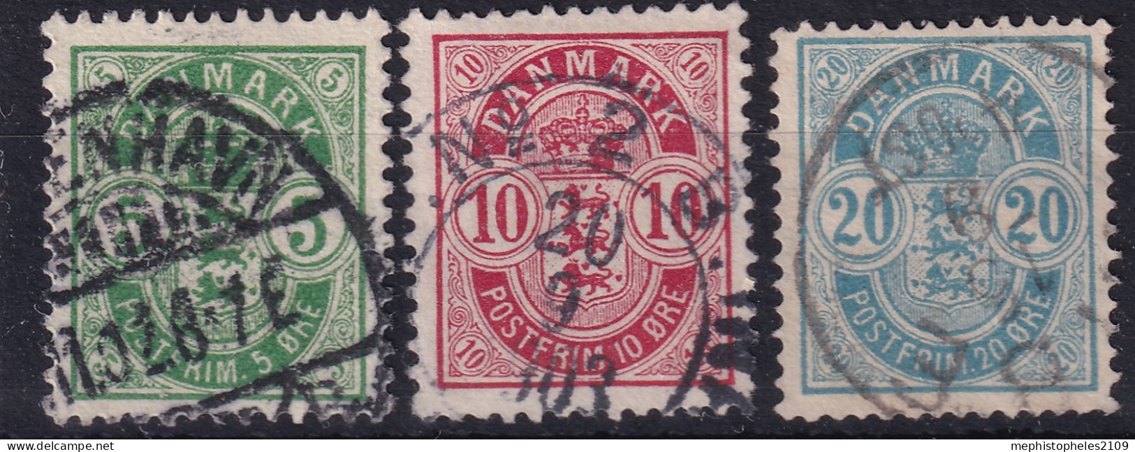 DENMARK 1884-88 - Canceled - Sc# 38-40 - Complete Set! - Usado