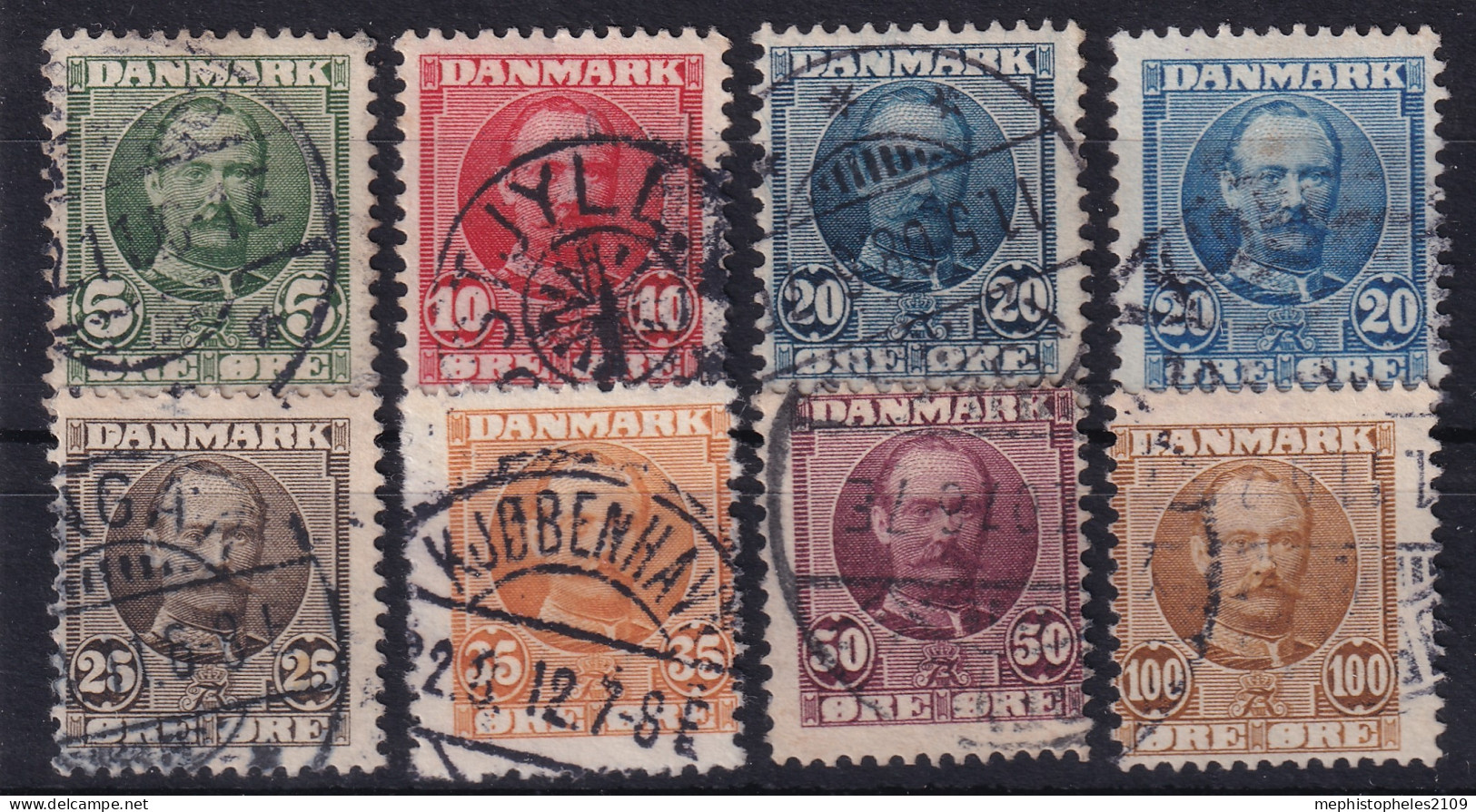 DENMARK 1907-12 - Canceled - Sc# 72-78, 74a - Used Stamps